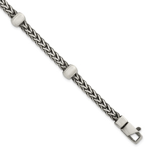 Sterling Silver Black Ruthenium-plated Brushed Franco Chain and Beads Mens 8.5 inch Bracelet
