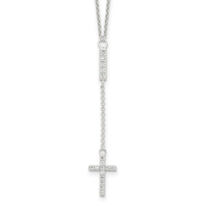 Sterling Silver CZ 16in Cross Necklace