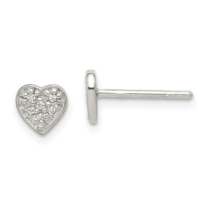 Sterling Silver CZ Heart Post Earrings - QE-87346A1F-4893