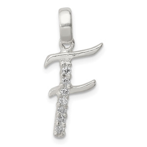 Sterling Silver CZ Letter F Initial Pendant - QC-F2DD75E7-9010