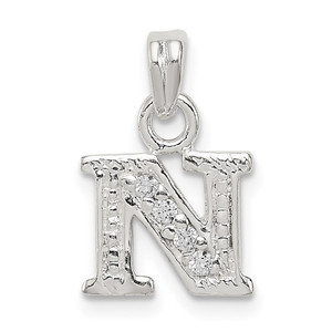 Sterling Silver CZ Letter N Initial Pendant - QC-BAA0215A-2628