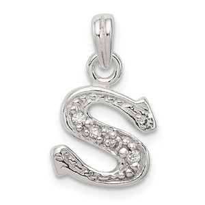 Sterling Silver CZ Letter S Initial Pendant - QC-9FB8ABE3-5517