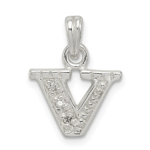 Sterling Silver CZ Letter V Initial Pendant - QC-49FDF93A-4933