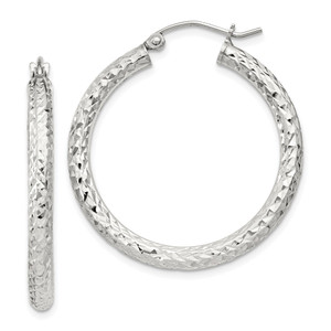 Sterling Silver D/C 3x30mm Hoop Earrings