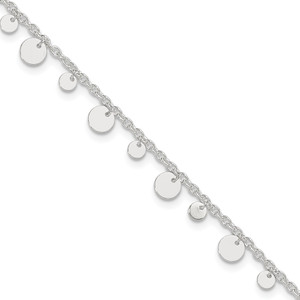 Sterling Silver Dangling Circle 9in Plus 1 in ext Anklet