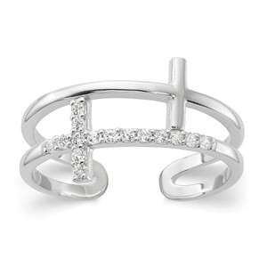 Sterling Silver E-coated CZ Cross Open Back Ring - QR-86C1FE09-1004