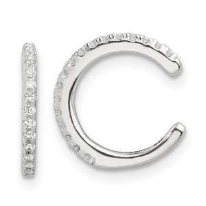 Sterling Silver E-Coating Polished CZ Pair of 2 Cuff Earrings