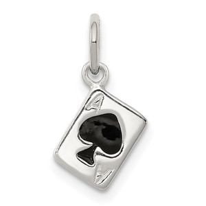 Sterling Silver Enameled Ace Of Spades Card Charm