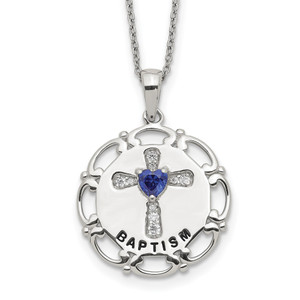 Sterling Silver Enameled Blue & Clear CZ Cross Necklace