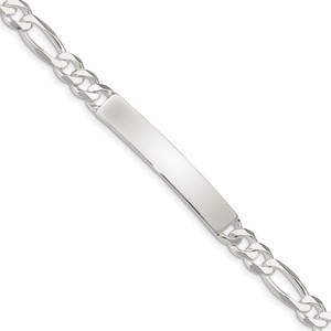 Sterling Silver Figaro Link ID Bracelet - QI-4D8E3430-3545