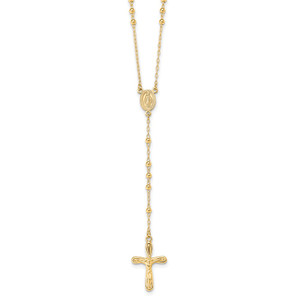 Sterling Silver Flash Gold-plated Polished Crucifix Rosary 18 inch Necklace