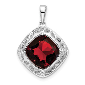 Sterling Silver Garnet and Diamond Pendant