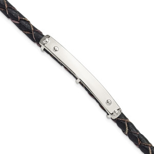 Sterling Silver Genuine Leather ID 8in Toggle Bracelet