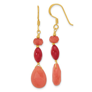 Sterling Silver Gold-plated Coral and Jade Dangle Earrings - QE-C2483F73-9882