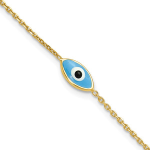 Sterling Silver Gold-plated Enamel Evil Eye w/.5 in ext. Bracelet