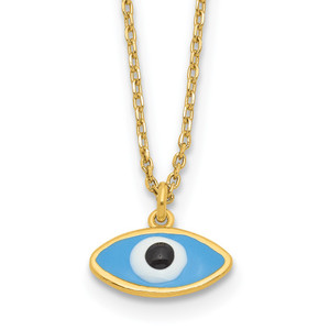 Sterling Silver Gold-plated Enamel Evil Eye w/1in ext. Necklace