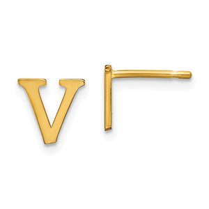 Sterling Silver Gold-plated Letter V Initial Post Earrings