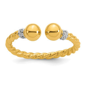 Sterling Silver Gold-plated Polished and Twisted CZ Ball End Size 7 Ring
