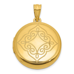 Sterling Silver Gold-plated Polished Front/Brushed Back Fancy Lace Design 20mm Round Locket