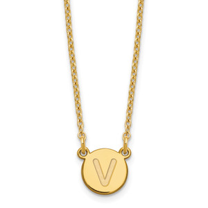Sterling Silver Gold-plated Tiny Circle Block Letter V Initial Necklace