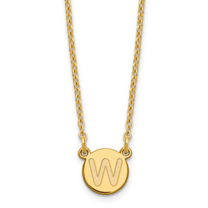 Sterling Silver Gold-plated Tiny Circle Block Letter W Initial Necklace