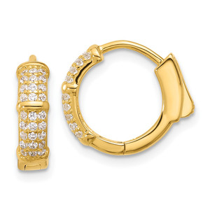 Sterling Silver Gold-tone 4mm CZ Hinged Huggie Hoop Earrings