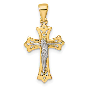 Sterling Silver Gold-tone and Rhodium-plated Polished Crucifix Cross Pendant - QC-0699C0B3-7850