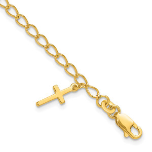 Sterling Silver Gold-tone Cross Charm Child's 6in w/ 1in ext. Bracelet
