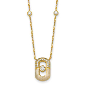 Sterling Silver Gold-tone CZ and Champagne Enamel Rectangle 16 inch with 1.5 inch Extension Necklace