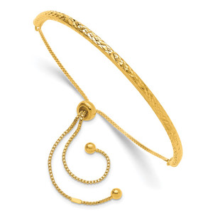 Sterling Silver Gold-tone Diamond-cut Bar Adjustable Bracelet