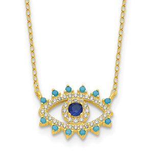 Sterling Silver Gold-tone Glass and Glass Crystal Evil Eye Necklace