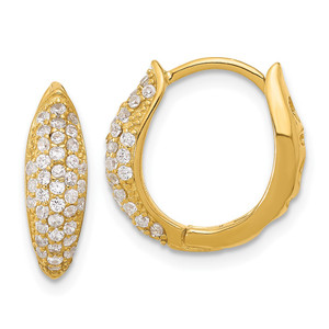 Sterling Silver Gold-tone Pav‚ CZ Hinged Huggie Hoop Earrings
