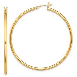 Sterling Silver Gold-Tone Polished 2x50mm Hoop Earrings