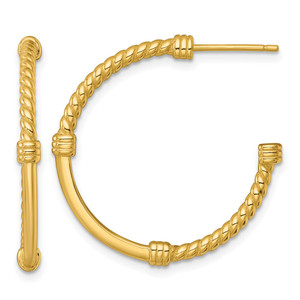 Sterling Silver Gold-tone Polished and Twisted 30.0mm Post C-Hoop Earrings