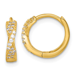 Sterling Silver Gold-tone Polished CZ -X- Round Hinged Hoop Earrings