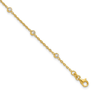 Sterling Silver Gold-tone Polished w/CZ 10in Plus 1in ext. Anklet