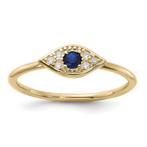 Sterling Silver Gold-tone Synthetic Blue Spinel CZ Evil Eye Ring - QR-040174ED-2181