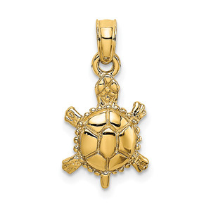 14K 3-D Polished Land Turtle Charm