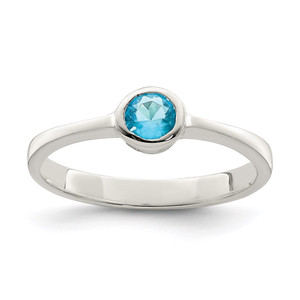 Sterling Silver Light Blue Round Bezel CZ Ring - QR-75FFA92E-3786