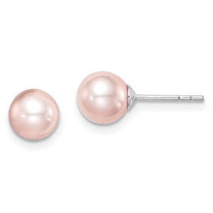 Sterling Silver Madi K Rhodium-plated 6-7mm Pink Round Freshwater Cultured Pearl Post Earrings