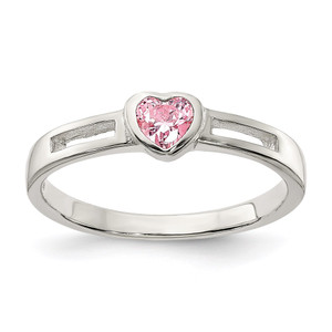Sterling Silver Pink CZ Heart Ring - QR-D1835DD7-9396