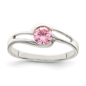 Sterling Silver Pink Round Bezel CZ Ring - QR-0B270548-8757