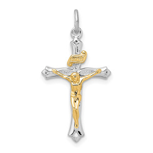 Sterling Silver Platinum-plated & Gold Tone Crucifix Pendant