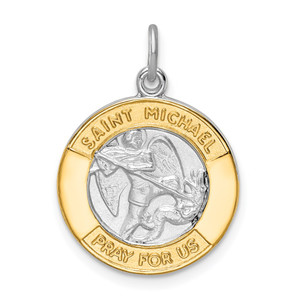 Sterling Silver Platinum-plated & Gold Tone St. Michael Medal
