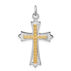 Sterling Silver Platinum-plated & Gold-plated Cross Pendant - QC-747E248B-7445