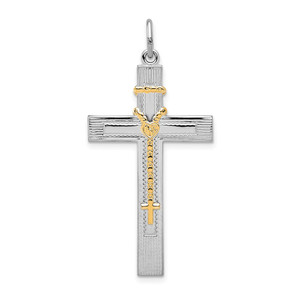 Sterling Silver Platinum-plated & Gold-tone Rosary on Cross Pendant