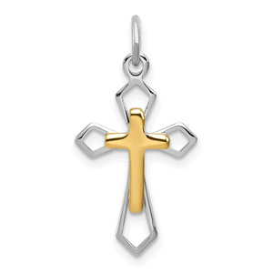 Sterling Silver Platinum-plated & Vermeil Cross Pendant