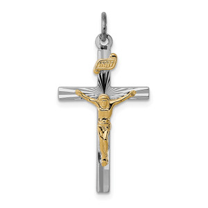Sterling Silver Platinum-plated & Vermeil INRI Crucifix Charm - QC-426C20E3-7783
