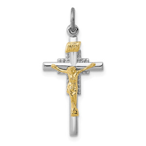 Sterling Silver Platinum-plated & Vermeil INRI Crucifix Charm - QC-62922E04-7566