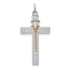 Sterling Silver Platinum-plated & Vermeil Rosary Cross Pendant